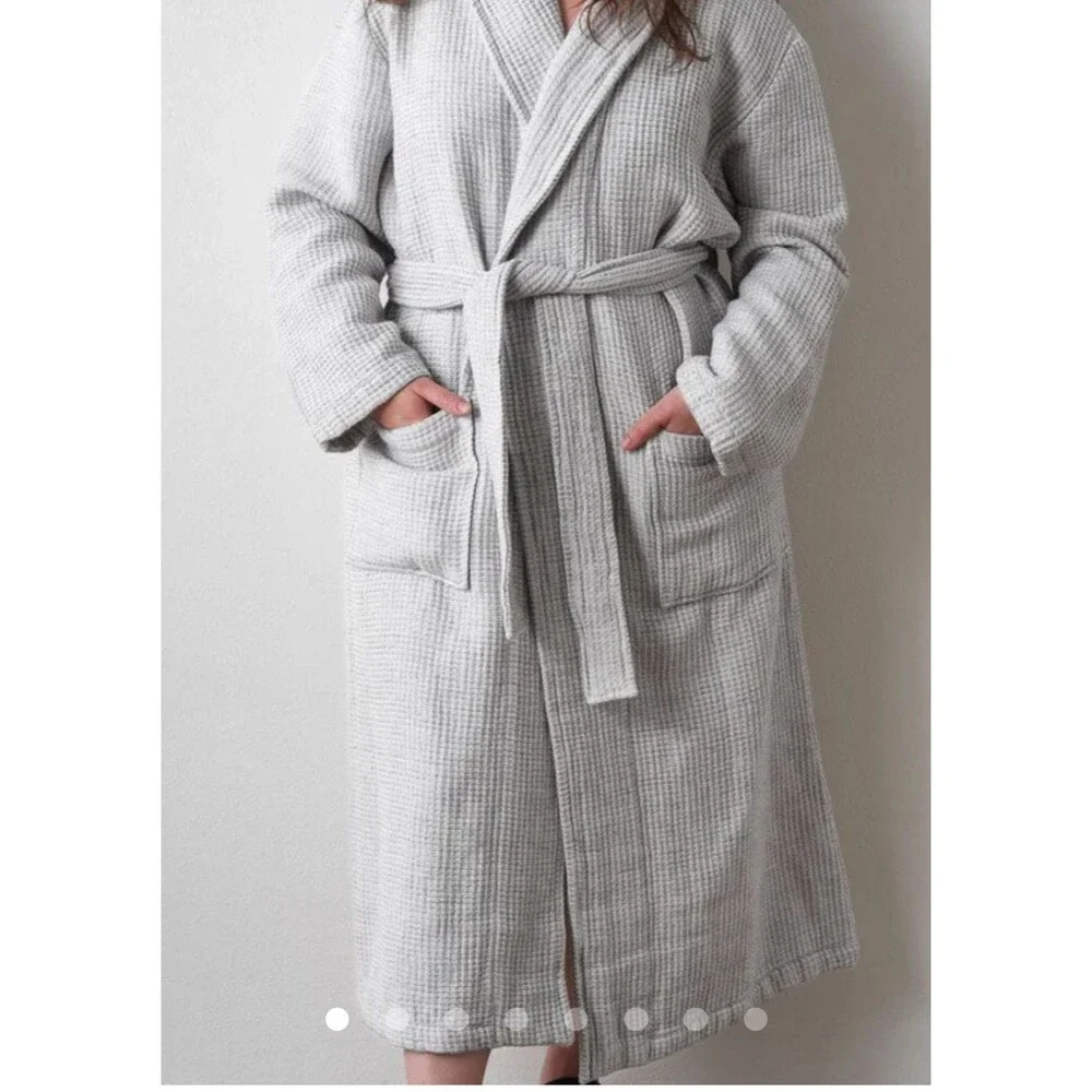 The Citizenry Aegean Cotton Bath Robe Unisex Medium Gray Linen Blend Turkish